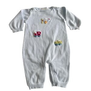 Zubels Blue Stripe Airplane Knit Coverall - Long Sleeve